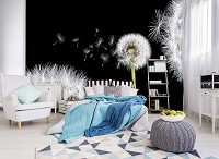 Красивые флизелиновые фотообои на кухню 3д цветы 460x300 см Одуванчики на черном фоне (10165V12) +клей