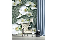 Зд флизелиновые фотообои в спальню цветы 206x275 см Белые орхидеи на сером фоне (1016VEA)+клей