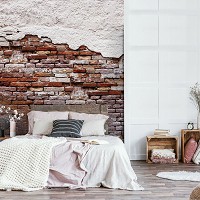 Флизелиновые фотообои под кирпич в коридоре в стиле лофт 206x275 см Потрепанная старая стена (10182VEA)+клей