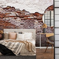 Флизелиновые фотообои для кухни стиль лофт 416x254 см Потрепанная старая красная кирпичная стена (10182VEXXXL) +клей