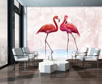 Флизелиновые фото обои птицы 368х254 см Розовые фламинго (10199V8)+клей