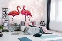 Флизелиновые фотообои птицы 312x219 см Розовые фламинго (10199VEXXL) +клей