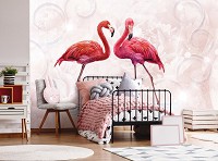 Флизелиновые фотообои для кухни птицы 416x254 см Розовые фламинго (10199VEXXXL) +клей