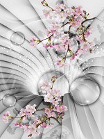 Флизелиновые фотообои абстракция 184x254 см 3Д Тоннель с шарами и цветами сакуры (10200V4A)+клей - вид 1 миниатюра
