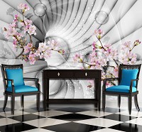 3 д флизелиновые фотообои Тоннель с шарами и цветами сакуры (10200V)+клей