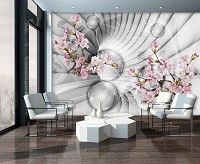 Флизелиновые триде фото обои 254x184 см 3Д Тоннель с шарами и цветами сакуры (10200V4)+клей