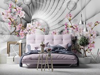 Флизелиновые фото обои 416x254 см 3Д Тоннель с шарами и цветами сакуры (10200VEXXXL)+клей