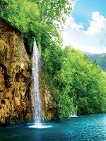 Флізелінові фотошпалери у спальню природа 206x275 см Краєвид - Водоспад та озеро (10201VEA)+клей - вид 1 мініатюра