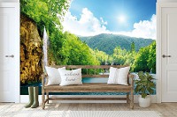 3д природа пейзаж флизелиновые фотообои 312x219 см Водопад и озеро (10201VEXXL) +клей
