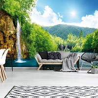 Флизелиновые фотообои 3д природа пейзаж 416x254 см Водопад и озеро (10201VEXXXL) +клей