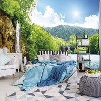 3д природа пейзаж флизелиновые фотообои 368x254 см Водопад и озеро (10201V8) +клей - вид 9 миниатюра