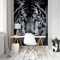 Флизелиновые фотообои для спальни черно-белые животные 206x275 см Тигр с голубыми глазами (10202VEA)+клей