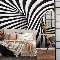 Современные флизелиновые фотообои на стену 368x254 см 3D черно-белый водоворот (10204V8)+клей