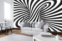Флизелиновые фотообои абстракция в интерьере 416x254 см 3D черно-белый водоворот (10204VEXXXL)+клей