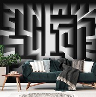Абстракция флизелиновые фотообои 3Д Геометрический черно-белый лабиринт (10207V)+клей