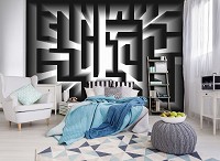 Флизелиновые фотообои 368x254 см 3д Геометрический черно-белый лабиринт (10207V8) +клей