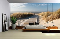 Флизелиновые фотообои 3д для зала Пейзаж Море Природа 416x254 см Деревянная дорожка ведет на пляж (1020VEXXXL)+клей - вид 5 миниатюра