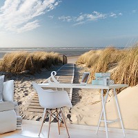 Флизелиновые фотообои 3д для зала Пейзаж Море Природа 416x254 см Деревянная дорожка ведет на пляж (1020VEXXXL)+клей - вид 6 миниатюра