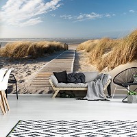 3д флизелиновые фотообои в спальню Пейзаж Море Природа 368x254 см Деревянная дорожка ведет на пляж (1020V8)+клей