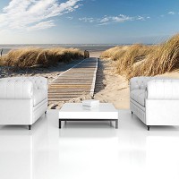Флизелиновые фотообои Пейзаж Море Природа 312x219 см 3Д Деревянная дорожка ведет на пляж (1020VEXXL)+клей