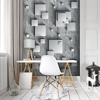 Флизелиновые фотообои 3D геометрические фигуры 206x275 см Серые квадраты с тенью на бетонной стене (10210VEA)+клей