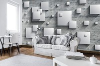 Флизелиновые 3Д фотообои с геометрическим рисунком Серые квадраты с тенью на бетонной стене (10210V)+клей