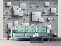 Флизелин - повторяющийся узор на фото обоях 3D геометрия 254x184см Серые квадраты с тенью на бетонной стене 10210V4+клей