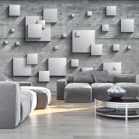 Флизелиновые 3д фотообои с геометрией 520x318 см Серые квадраты с тенью на бетонной стене (10210VEXXXXXL) +клей