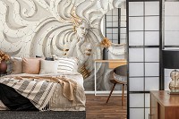 Флизелиновые фотообои искусство 312x219 см Медуза 3D Женщина в золоте на потрескавшемся барельефе (10211VEXXL) +клей