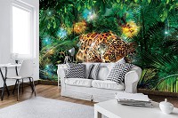 Флизелиновые фотообои 3д животные леопард 368x254 см Ягуар в зеленых тропических джунглях (10212V8) +клей