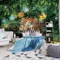 Флизелиновые фотообои котята Животные Леопард 254x184 см Ягуар в зеленых тропических джунглях (10212V4)+клей