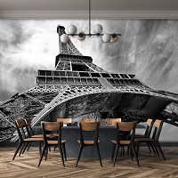 Флизелиновые фотообои красивые 3д город Париж 368x254 см Черно-белая Эйфелева башня (10215V8)+клей