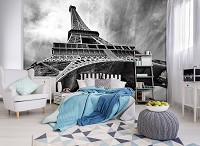 Флизелиновые фотообои на стену 3д город Париж 312x219 см Черно-белая Эйфелева башня (10215VEXXL)+клей - вид 7 миниатюра