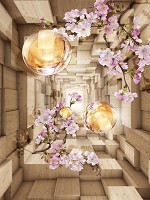 Флизелиновые фотообои 3D Цветы 206x275 см Туннель с шарами и ветками сакуры (10217VEA)+клей - вид 1 миниатюра