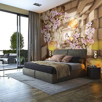 Флизелиновые фотообои 3д фото 368x280 см Цветы Туннель с шарами и ветками сакуры (10217V10) +клей