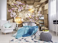 Флизелиновые фотообои 520x318 см 3д Цветы Туннель с шарами и ветками сакуры (10217VEXXXXXL) +клей