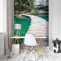 Флизелиновые фотообои 3д природа 206x275 см Мостик на бирюзовом пруду (10220VEA) +клей