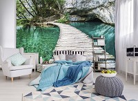 Пейзаж флизелиновые 3д фотообои 416x290 см Мостик на бирюзовом пруду (10220VEXXXXL) +клей