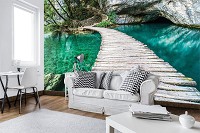 3 д флизелиновые фотообои природа 368x280 см Мостик на бирюзовом пруду (10220V10) +клей