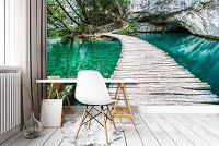 Флизелиновые фотообои 3д пейзаж 368x254 см Мостик на бирюзовом пруду (10220V8) +клей