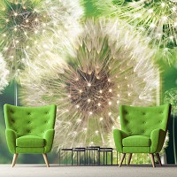 Флизелиновые фотообои 3д цветы 312x219 см Одуванчики на зеленом фоне (10221VEXXL) +клей