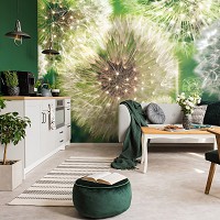 Флизелиновые фотообои 3д цветы 368x254 см Одуванчики на зеленом фоне (10221V8) +клей