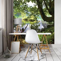 Флизелиновые фотообои 3д Деревья Пейзаж 184x254 см Природа - Река в лесу (10222V4A)+клей