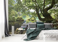 Флизелиновые 3д фотообои фото природы 416x254 см Деревья Пейзаж - Река в лесу (10222VEXXXL) +клей