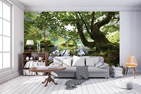 Флизелиновые фотообои для зала 3д Деревья Пейзаж Природа - Река в лесу (10222V)+клей