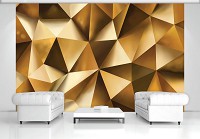 Три д флизелиновые фотообои Геометрическая структура 368x254 см 3Д Золотые треугольники (10223V8)+клей - вид 5 миниатюра