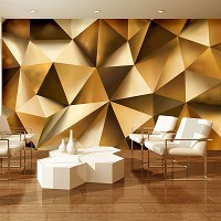 Флізелінові фотошпалери абстракції на стіні Геометрична структура 416x254 см 3Д Золоті трикутники (10223VEXXXL)+клей - вид 6 мініатюра