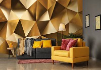 Три д флизелиновые фотообои Геометрическая структура 368x254 см 3Д Золотые треугольники (10223V8)+клей