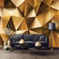 Триде флизелиновые фотообои Геометрическая структура 312x219 см 3Д Золотые треугольники (10223VEXXL)+клей