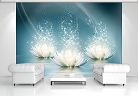 Флизелиновые фотообои в спальню над кроватью 3д цветы 368x280 см Три магические лилии и капли воды (10224V10) +клей